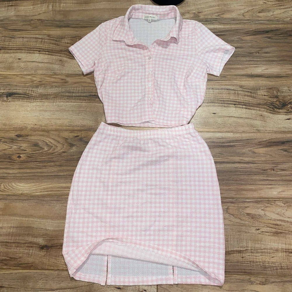 ULTRA FLIRT Womens Pink Stretch Textured Short Length Button Up